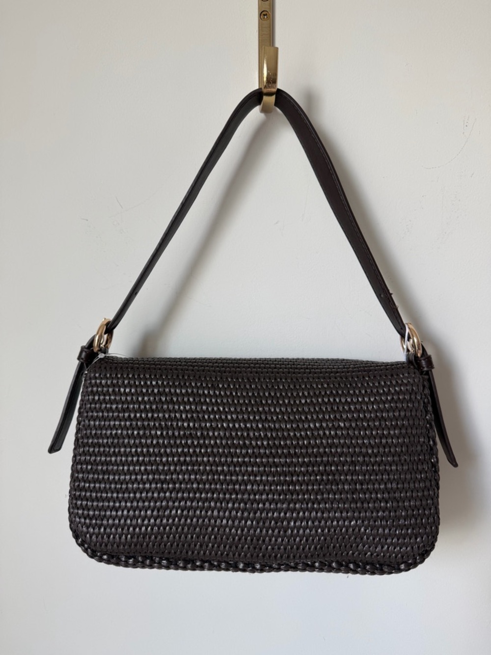 Dark Brown Woven Shoulder Bag with Gold Buckle - Picture 4 of 4
